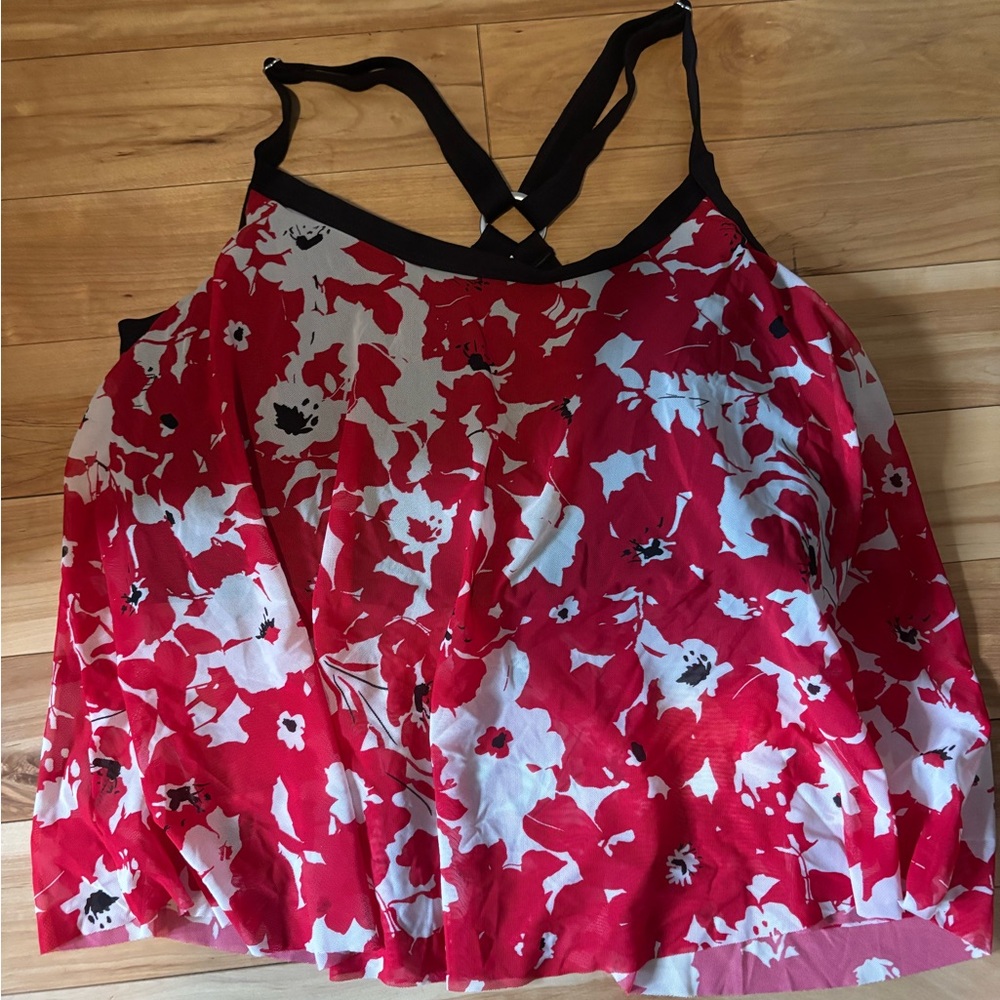 Penningtons Red and Black Floral Swim Top